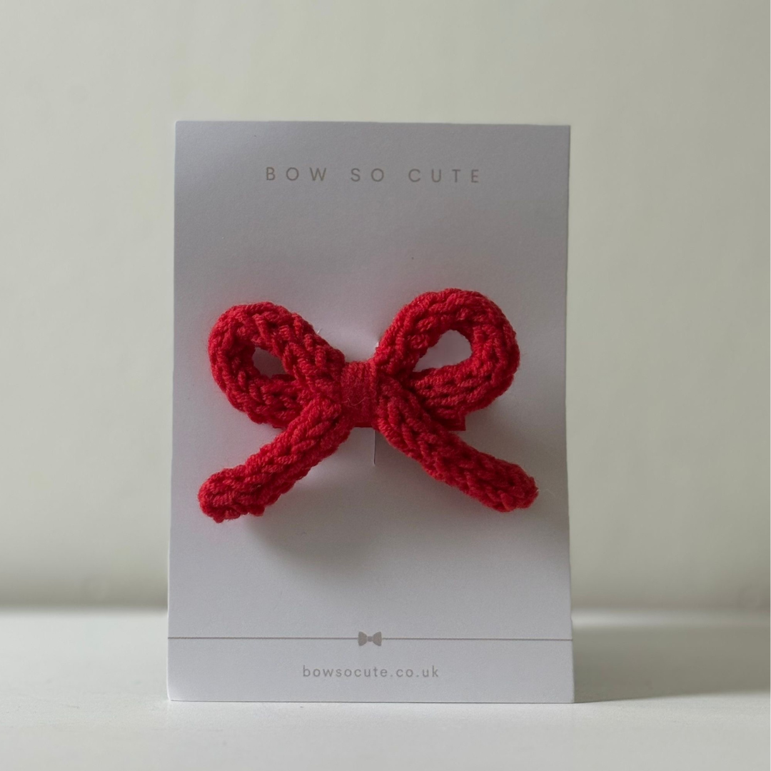 Dainty Knit Bow Hair Clip | Red
