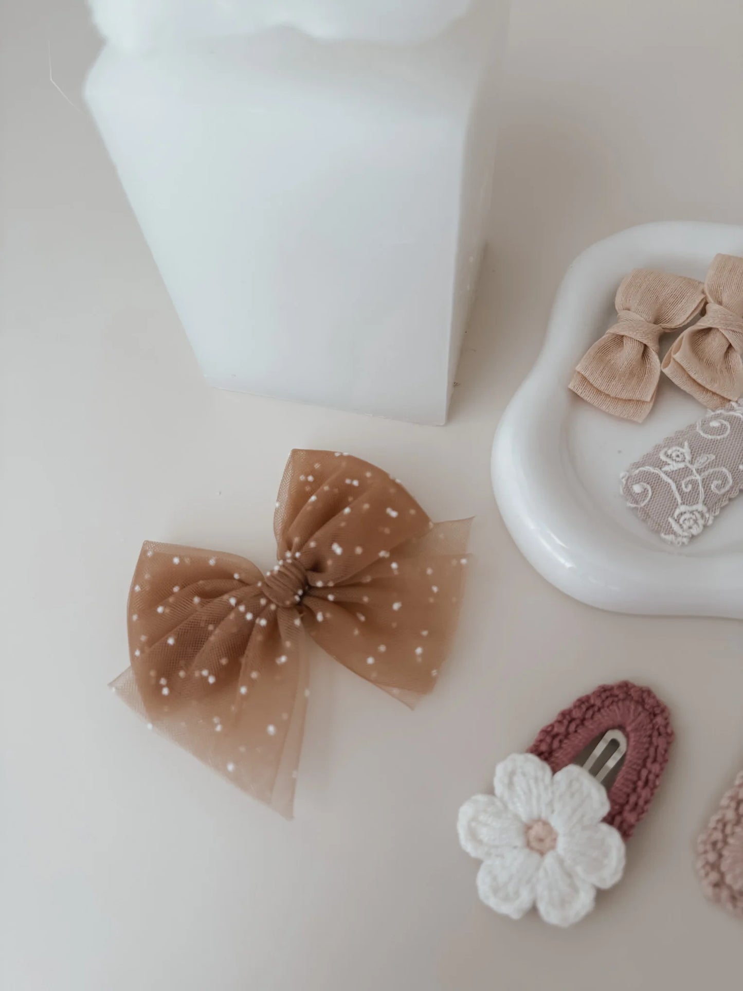 Tulle Bow Hair Clip | Cocoa Dots