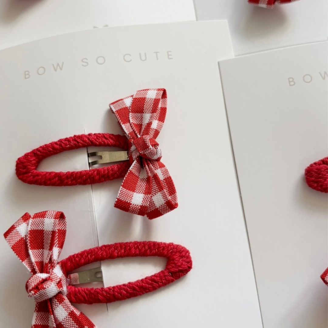 Red Gingham Hair Clip (Pigtail)