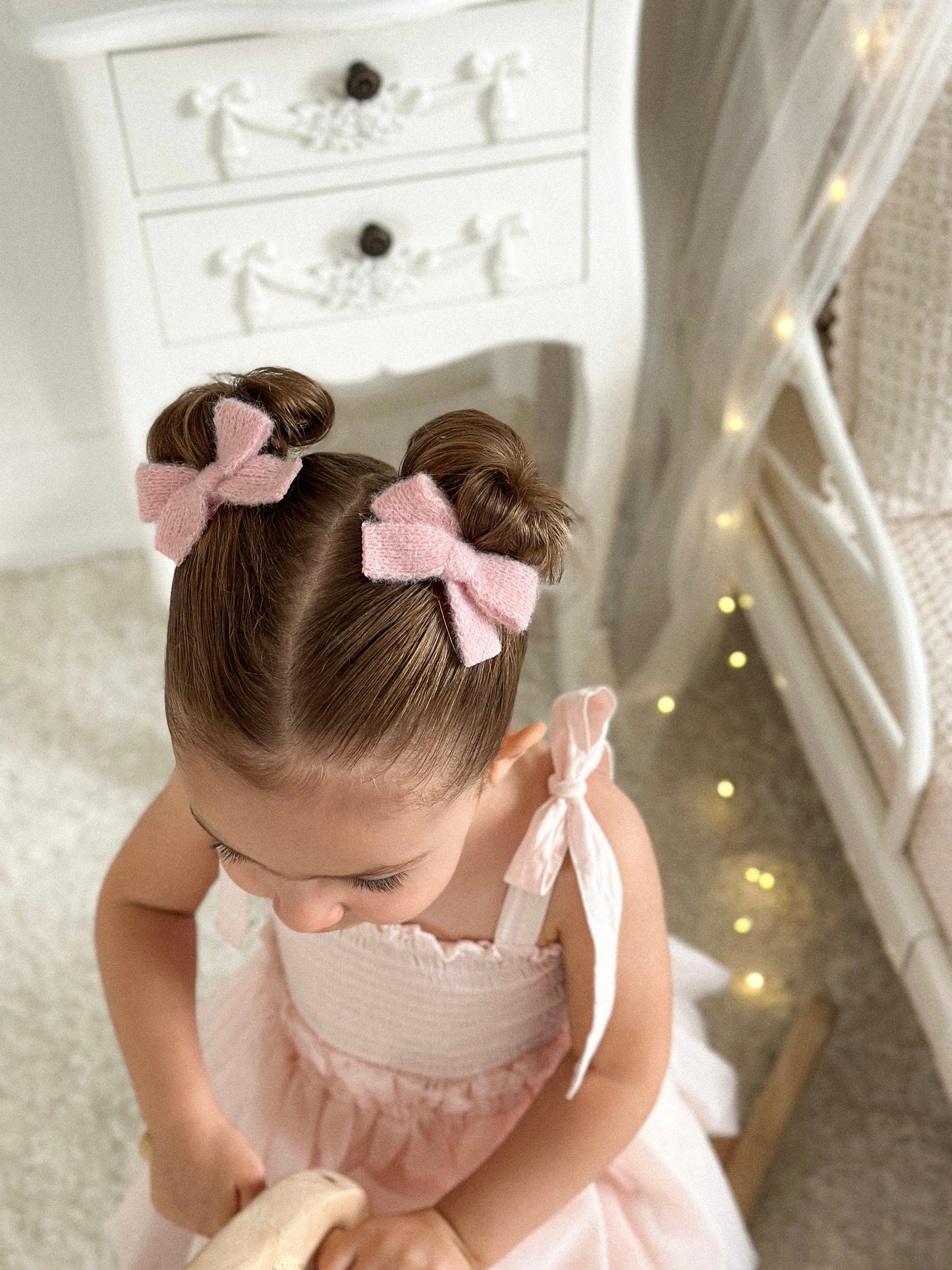 Blush Knit Bows Hair Clips (Pigtail)