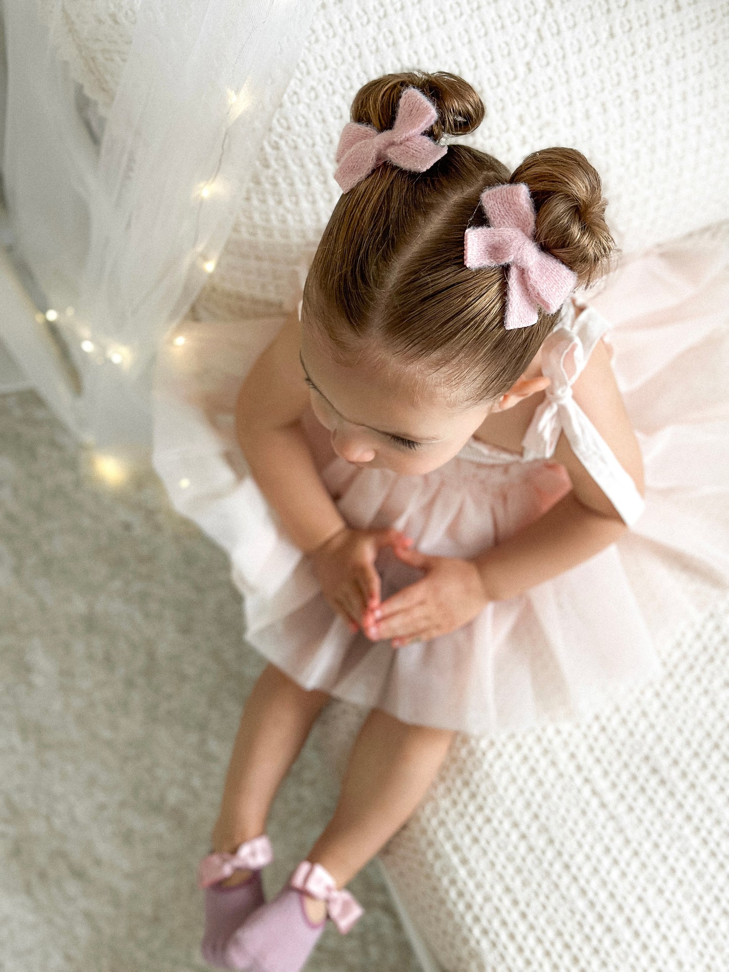 Blush Knit Bows Hair Clips (Pigtail)