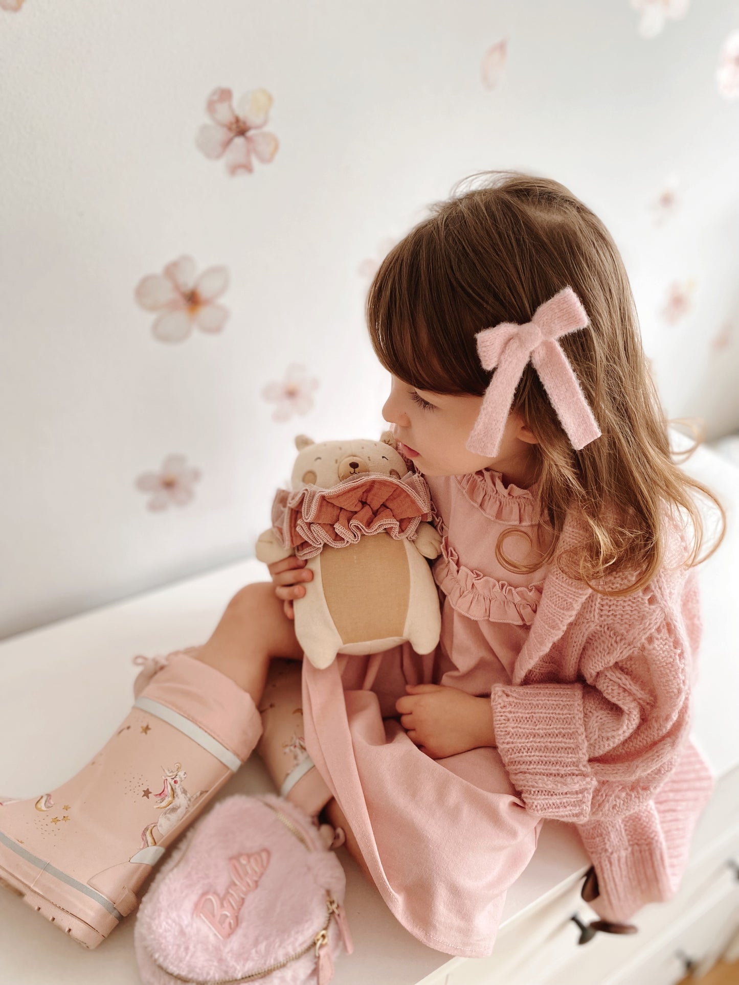 Blush Knit Longtail Bow Hair Clip