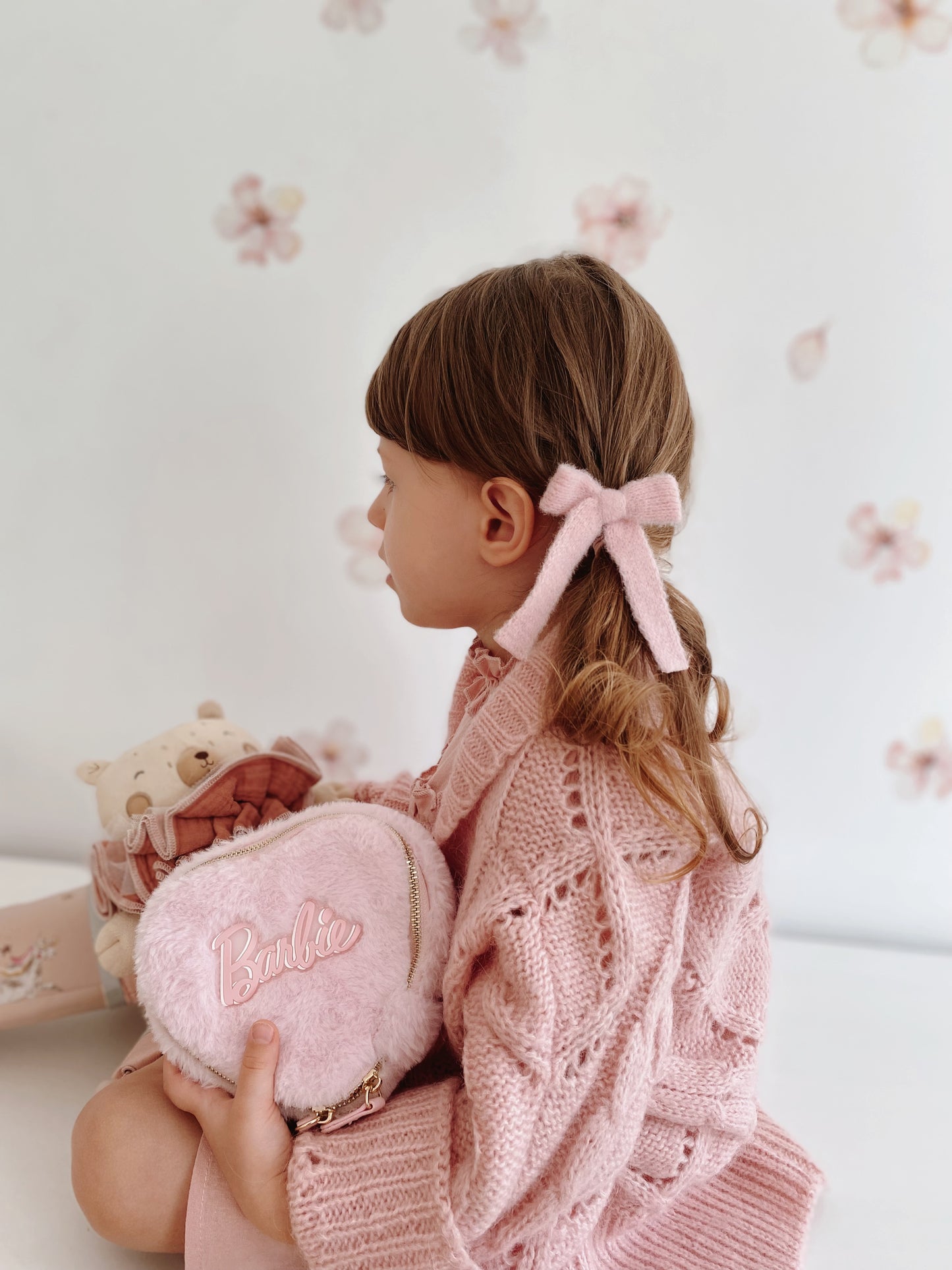 Blush Knit Longtail Bow Hair Clip