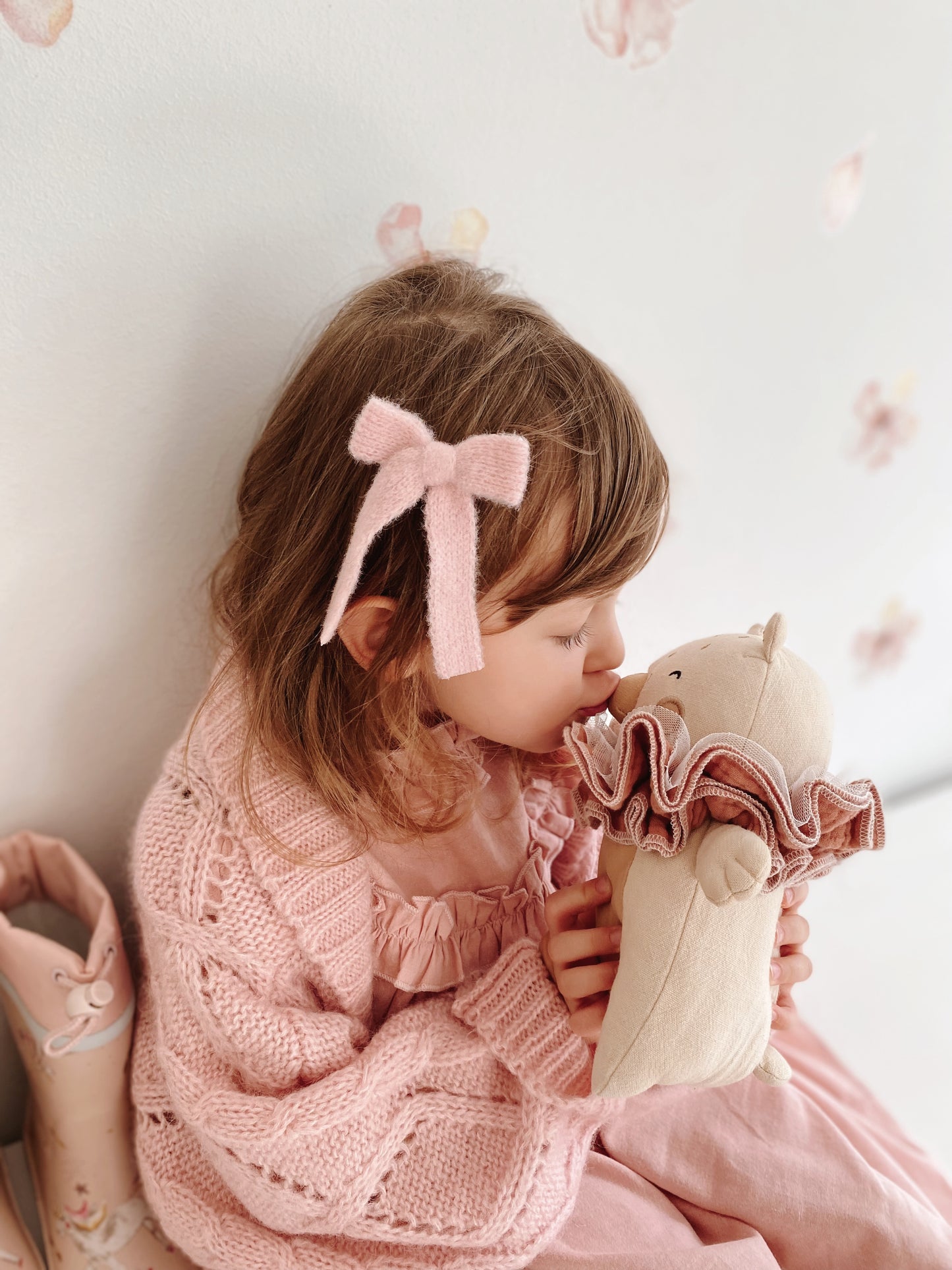 Blush Knit Longtail Bow Hair Clip