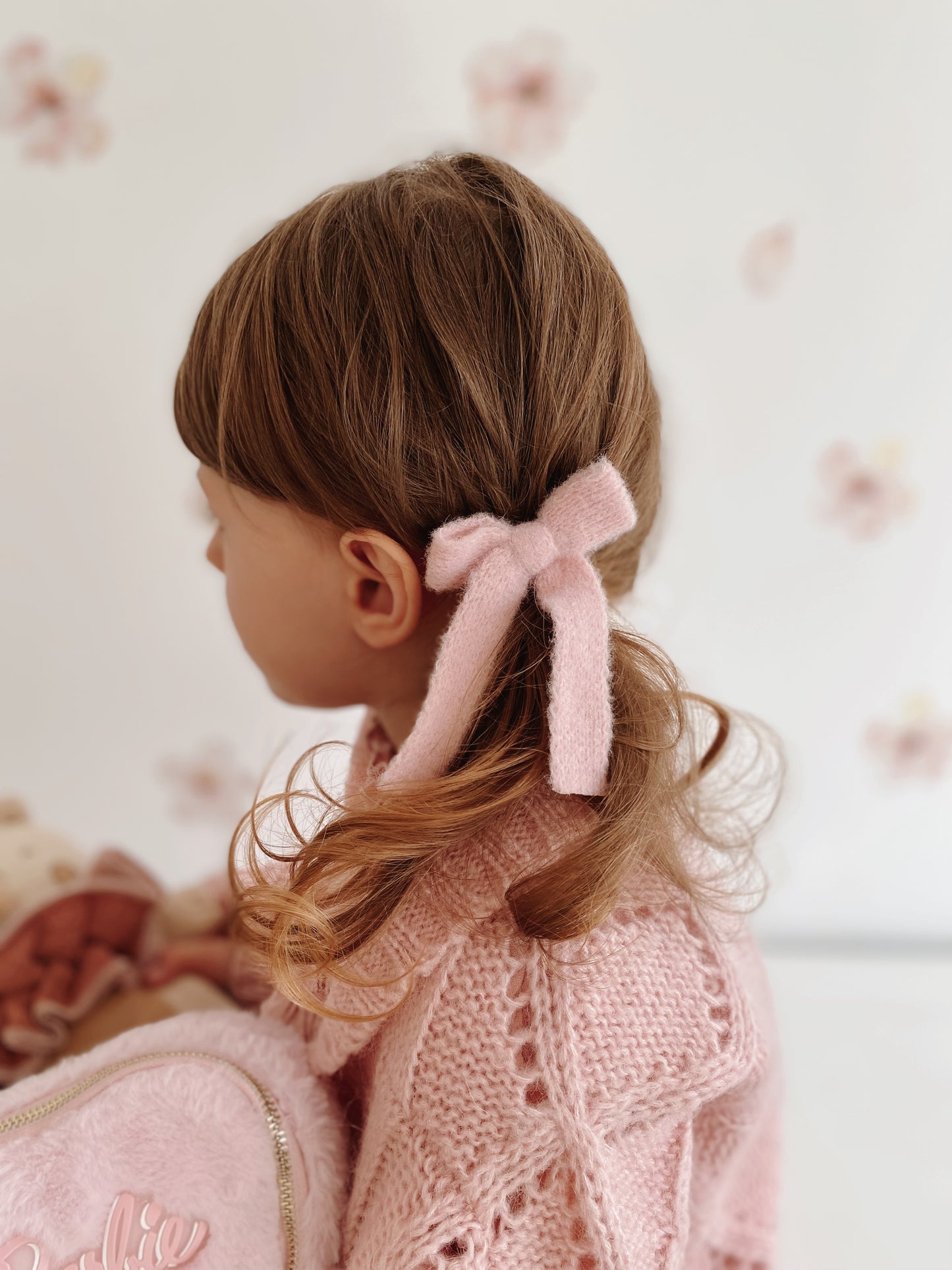 Blush Knit Longtail Bow Hair Clip