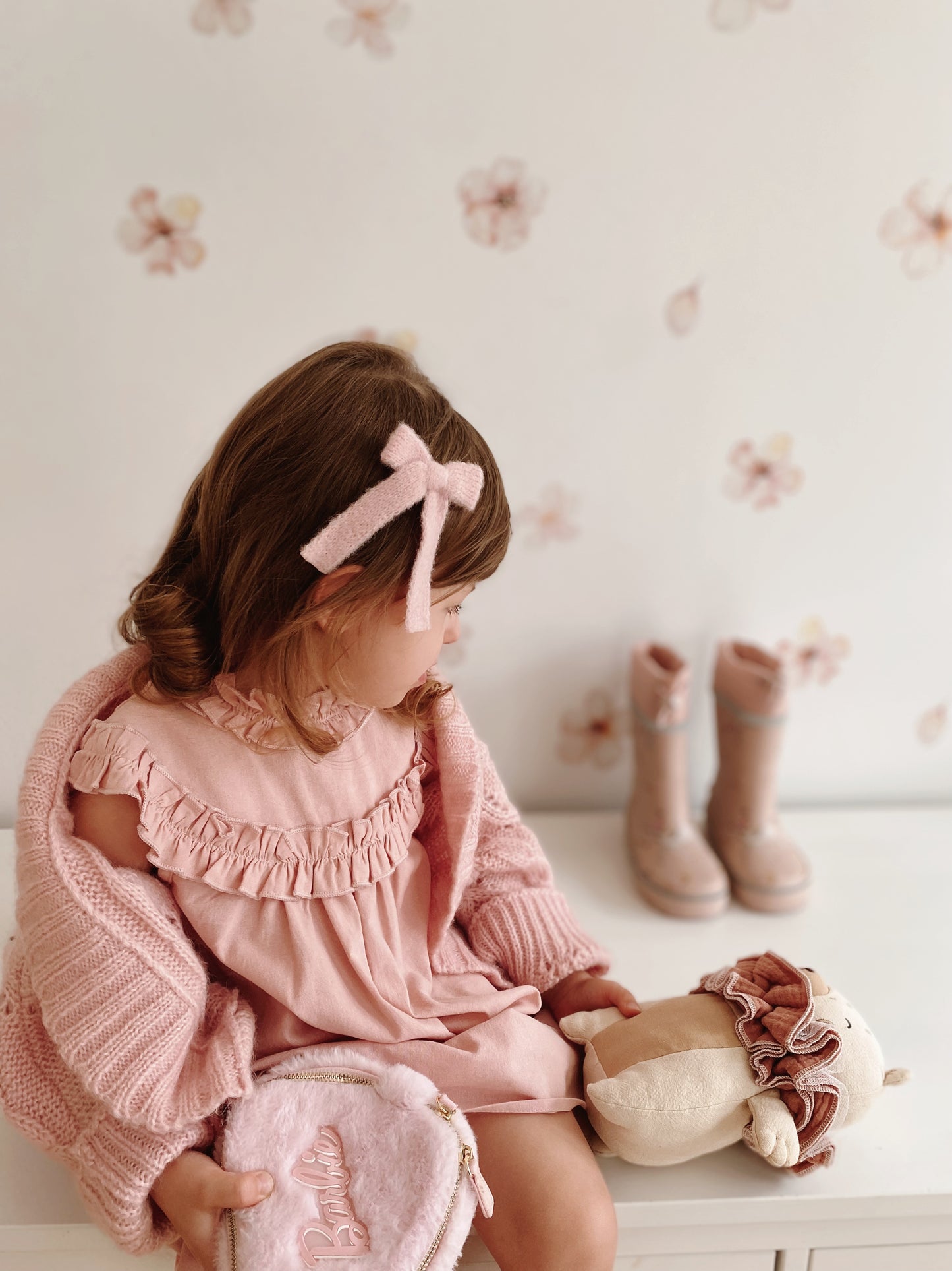 Blush Knit Longtail Bow Hair Clip
