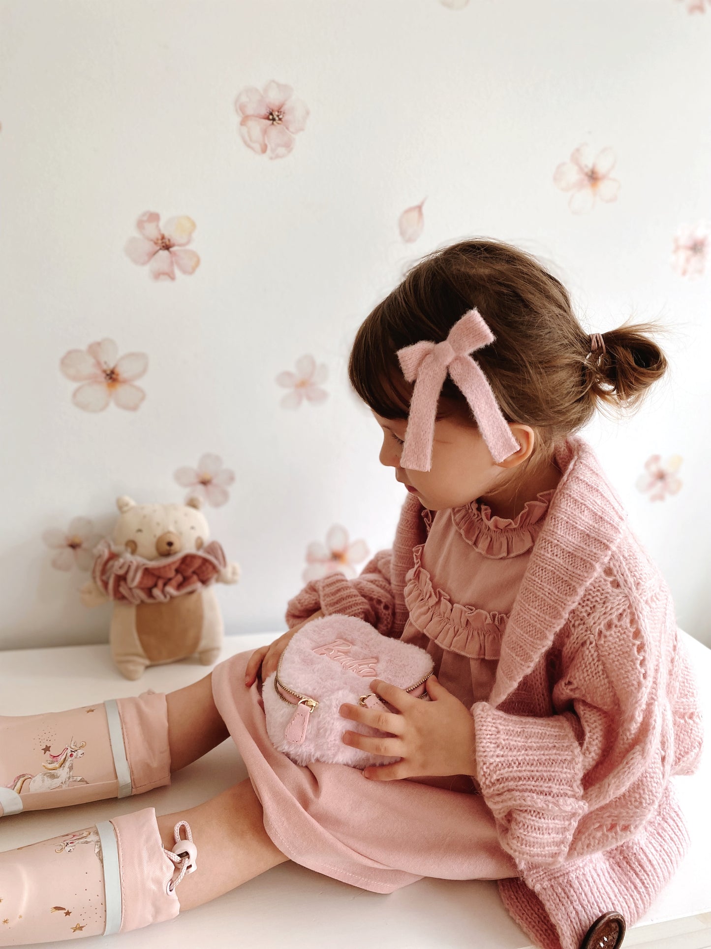 Blush Knit Longtail Bow Hair Clip