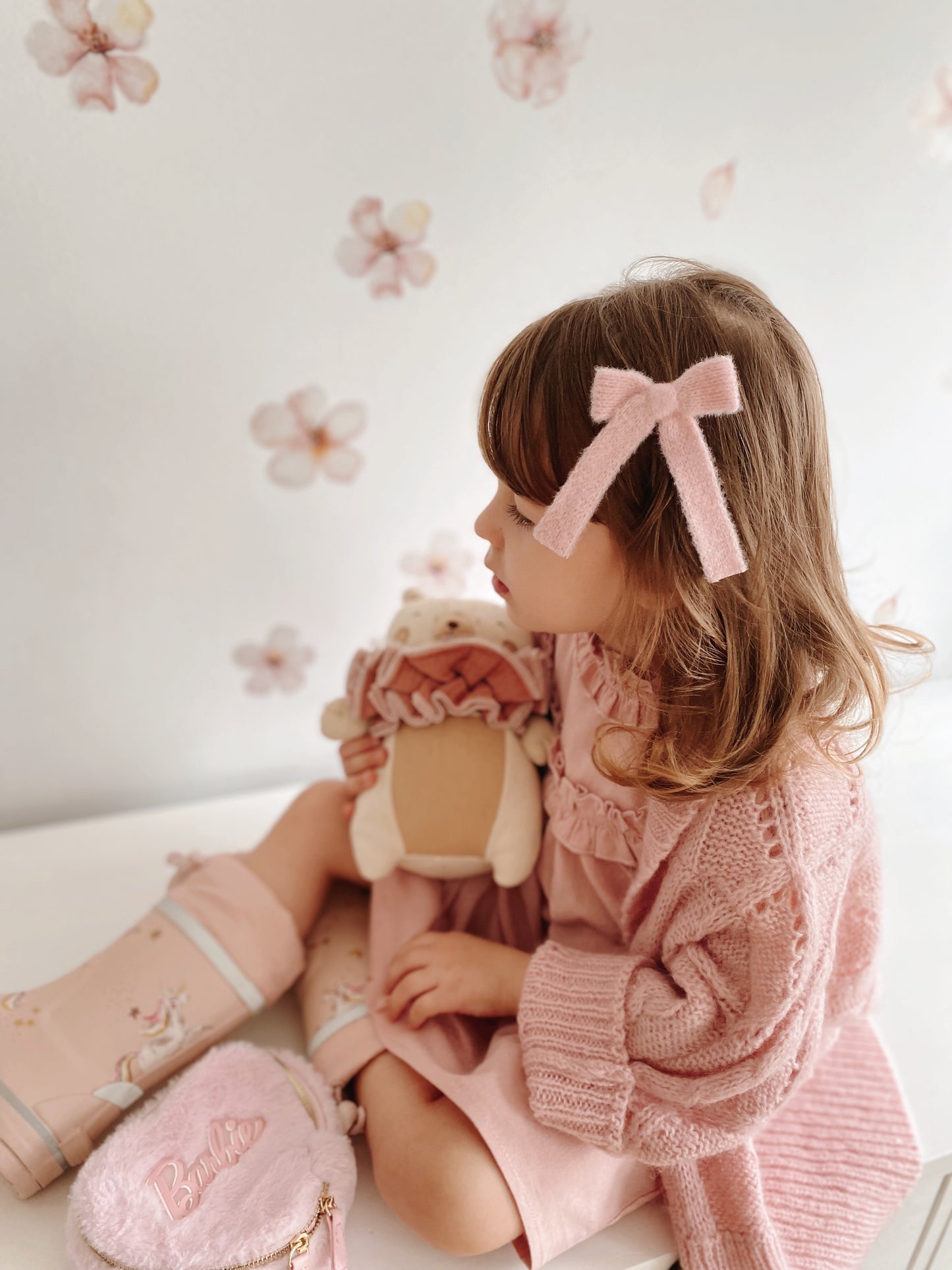 Blush Knit Longtail Bow Hair Clip