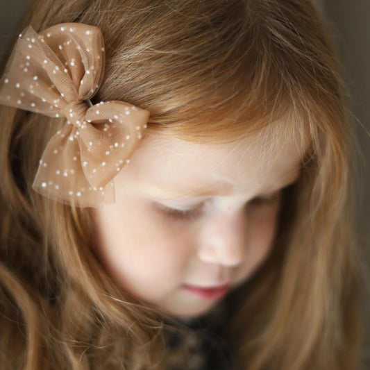 Hair Clip I Tulle Bow - Cocoa Dots