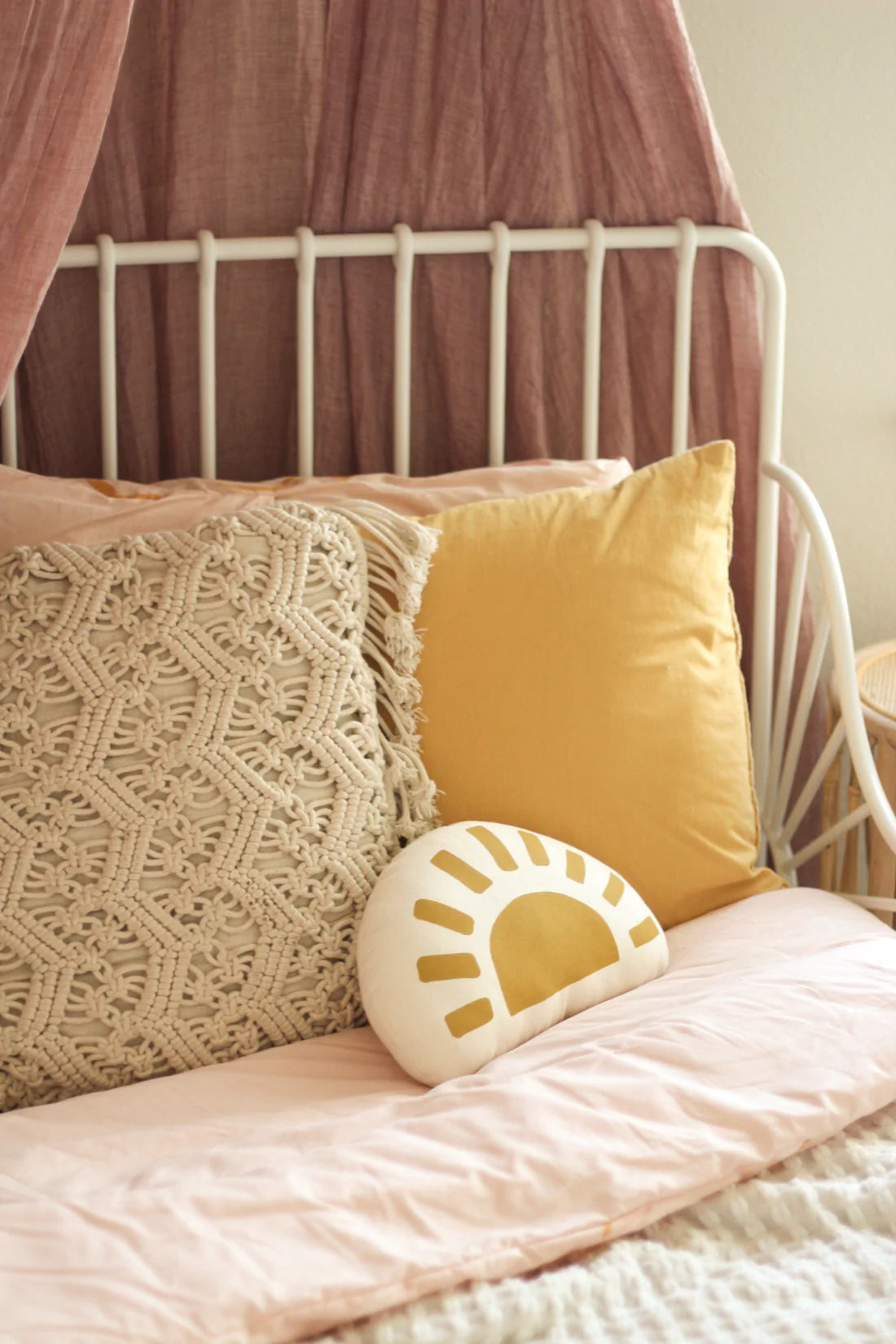 Handmade canvas sunshine throw pillow. 